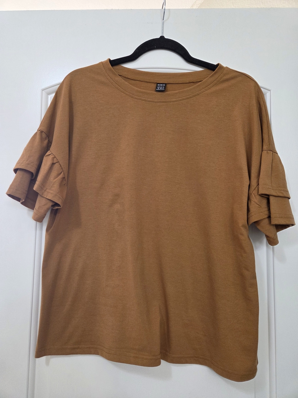 SHEIN Caramel Ruffle Sleeve Cotton Tee